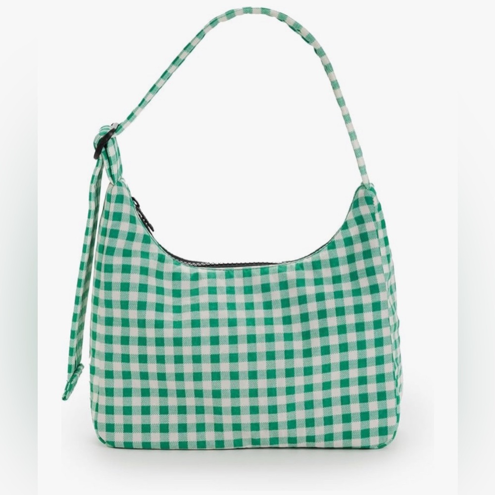 BAGGU Mini Nylon Shoulder Bag in Green Gingham